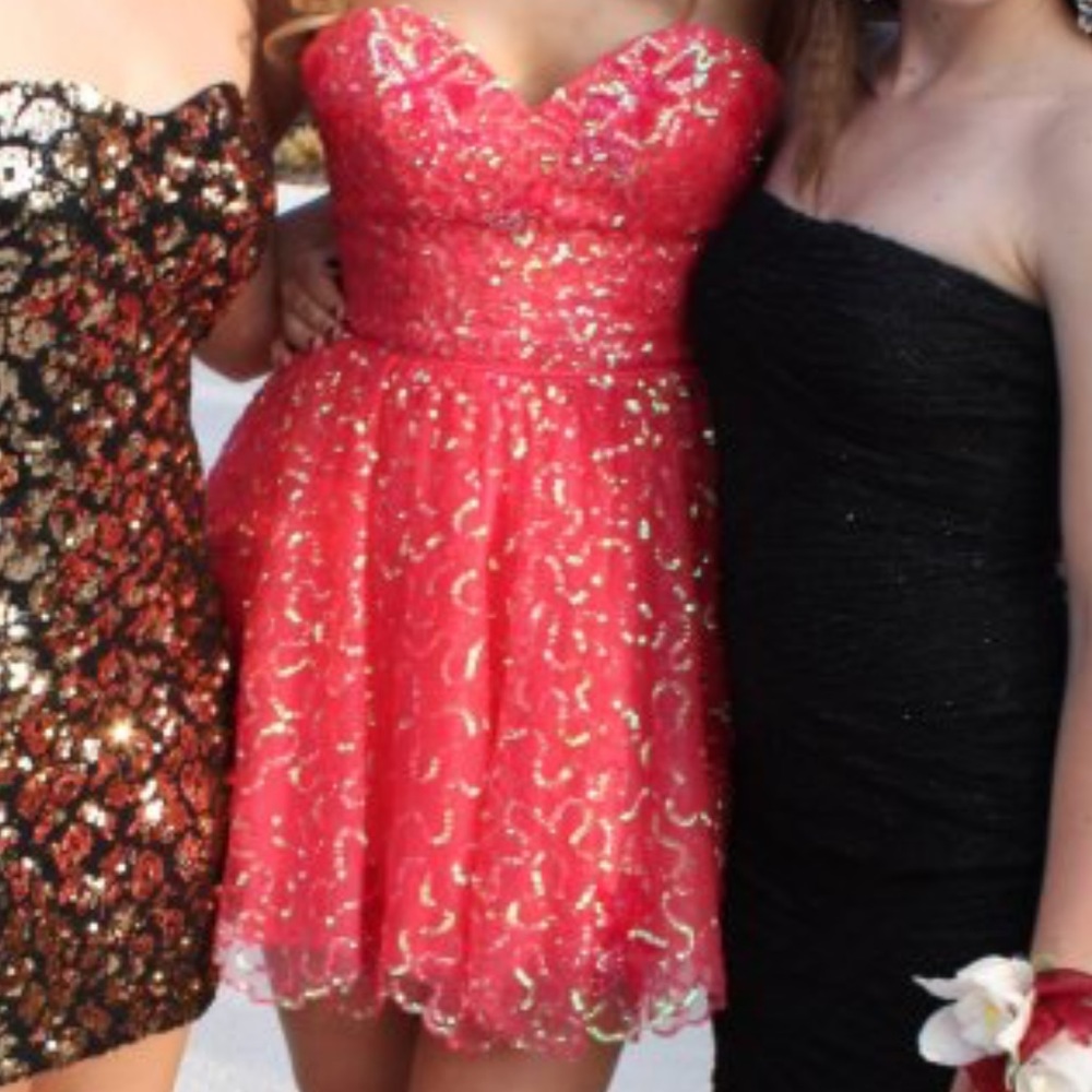 Sherri Hill Hot Pink Full Sequin Mini Dress Size 4